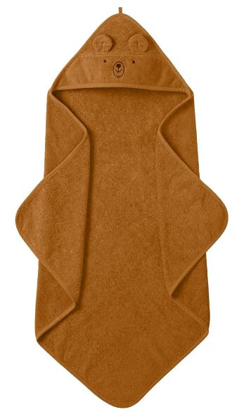 Huxie Denmark - Premium Organic Cotton Baby Bath Towel – Hooded Toddler and Baby Towels for Newborn Girl and Boy – Super Soft and Absorbent, 32 x 32 (Bear - Autumn Yellow) - 32