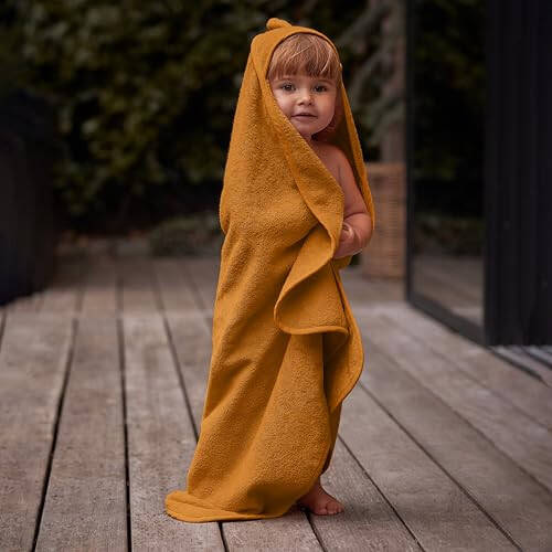 Huxie Denmark - Premium Organic Cotton Baby Bath Towel – Hooded Toddler and Baby Towels for Newborn Girl and Boy – Super Soft and Absorbent, 32 x 32 (Bear - Autumn Yellow) - 37