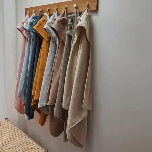 Huxie Denmark - Premium Organic Cotton Baby Bath Towel – Hooded Toddler and Baby Towels for Newborn Girl and Boy – Super Soft and Absorbent, 32 x 32 (Bear - Autumn Yellow) - MODAZONE