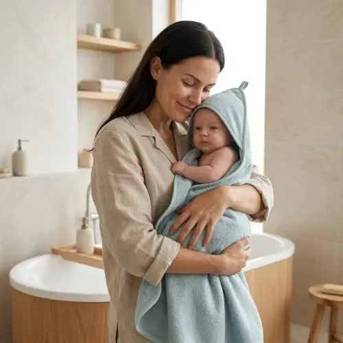 Huxie Hooded Baby Towels – 100% Organic Cotton Baby Bath Towels – Baby Boy Newborn Essentials - Super-Soft and Absorbent.(2-Pack Fog and Baby Blue) - 2