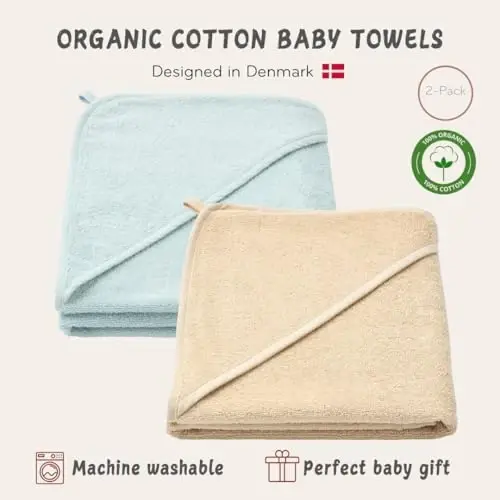 Huxie Hooded Baby Towels – 100% Organic Cotton Baby Bath Towels – Baby Boy Newborn Essentials - Super-Soft and Absorbent.(2-Pack Fog and Baby Blue) - 3