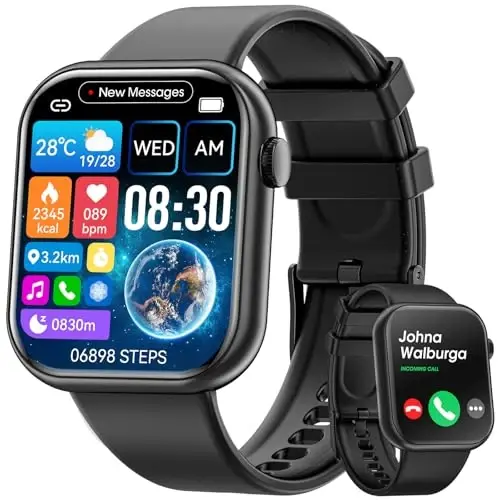 Hwagol Smart Watch (Answer/Make Call) 1.85inch Fitness Tracker, DIY Dials/Pedometer/Calories/Multiple Sport Modes/Voice Assistant, Smart Watches for Men Women Android iOS Phones - HWAGOL
