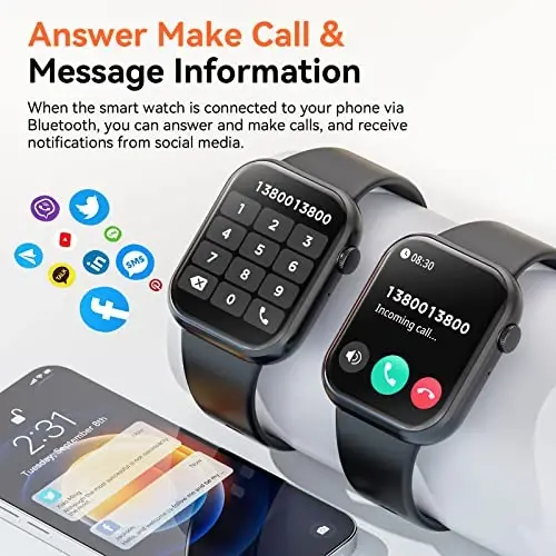 Hwagol Smart Watch (Answer/Make Call) 1.85inch Fitness Tracker, DIY Dials/Pedometer/Calories/Multiple Sport Modes/Voice Assistant, Smart Watches for Men Women Android iOS Phones - 2