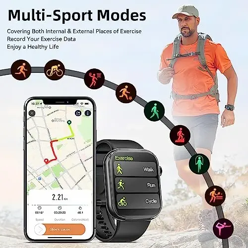 Hwagol Smart Watch (Answer/Make Call) 1.85inch Fitness Tracker, DIY Dials/Pedometer/Calories/Multiple Sport Modes/Voice Assistant, Smart Watches for Men Women Android iOS Phones - 3