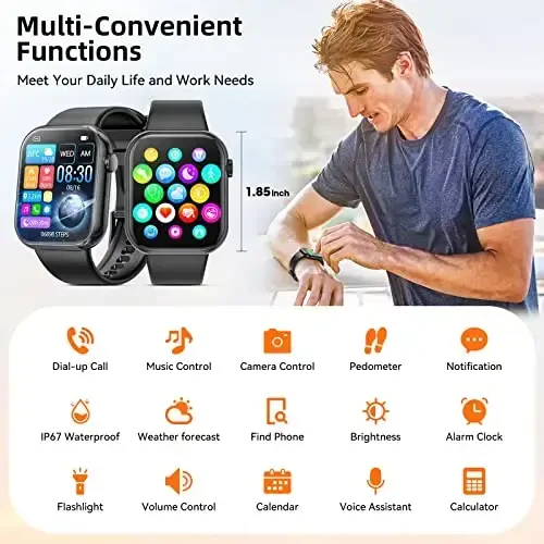 Hwagol Smart Watch (Answer/Make Call) 1.85inch Fitness Tracker, DIY Dials/Pedometer/Calories/Multiple Sport Modes/Voice Assistant, Smart Watches for Men Women Android iOS Phones - 6