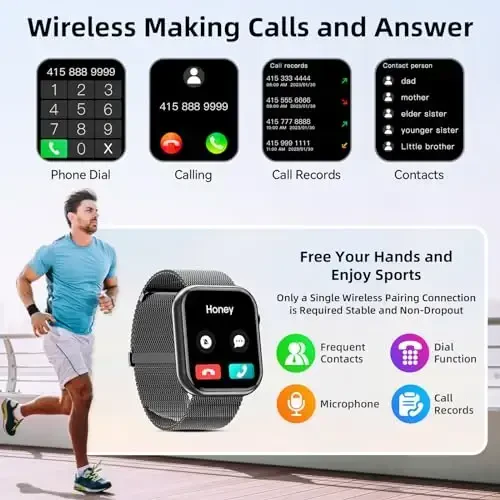 Hwagol Smart Watch (Qo'ng'iroqqa javob berish/Qo'ng'iroq qilish) 1.85 dyuymli fitnes-treker, DIY terish/Pedometr/Kaloriya/Ko'p sport rejimlari/Ovozli yordamchi, erkaklar ayollar Android iOS telefonlari uchun aqlli soatlar - 4