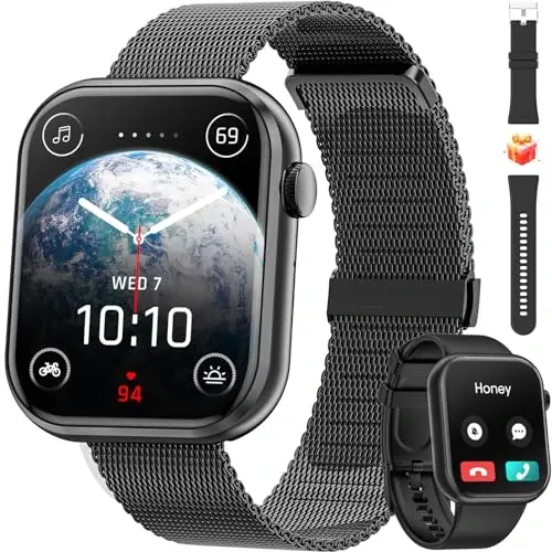 Hwagol Smart Watch (Qo'ng'iroqqa javob berish/Qo'ng'iroq qilish) 1.85 dyuymli fitnes-treker, DIY terish/Pedometr/Kaloriya/Ko'p sport rejimlari/Ovozli yordamchi, erkaklar ayollar Android iOS telefonlari uchun aqlli soatlar 