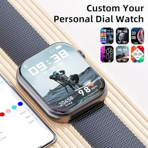 Hwagol Smart Watch (Qo'ng'iroqqa javob berish/Qo'ng'iroq qilish) 1.85 dyuymli fitnes-treker, DIY terish/Pedometr/Kaloriya/Ko'p sport rejimlari/Ovozli yordamchi, erkaklar ayollar Android iOS telefonlari uchun aqlli soatlar - 6