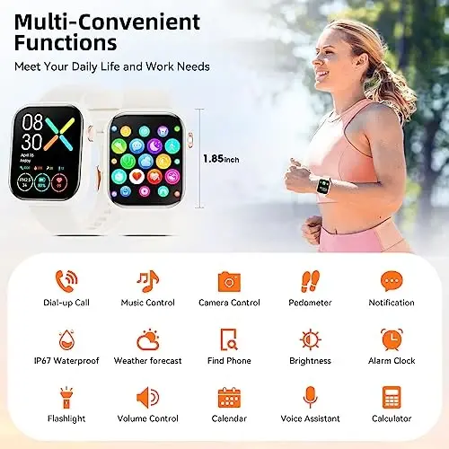 Hwagol Smart Watch (Qo'ng'iroqqa javob berish/Qo'ng'iroq qilish) 1.85 dyuymli fitnes-treker, DIY terish/Pedometr/Kaloriya/Sportning bir nechta rejimi/Ovozli yordamchi, erkaklar ayollar Android iOS telefonlari uchun aqlli soatlar - 6