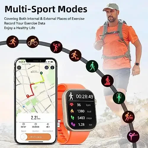 Hwagol Smart Watch (Qo'ng'iroqqa javob berish/Qo'ng'iroq qilish) 1.85 dyuymli fitnes trekeri, DIY terish/Pedometr/Kaloriya/Ko'p sport rejimi/Ovozli yordamchi, erkaklar ayollar Android iOS telefonlari uchun aqlli soatlar - 5