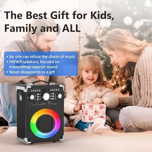 HWWR Karaoke Machine with 3 Wireless Microphones for Adults, Portable Bluetooth Party Speaker with Echo Adjustment, Singing Machine Support TWS/USB/TF Card/Guitar/TV Connected for Outdoor/Events etc - 4