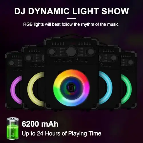 HWWR Karaoke Machine with 3 Wireless Microphones for Adults, Portable Bluetooth Party Speaker with Echo Adjustment, Singing Machine Support TWS/USB/TF Card/Guitar/TV Connected for Outdoor/Events etc - 6