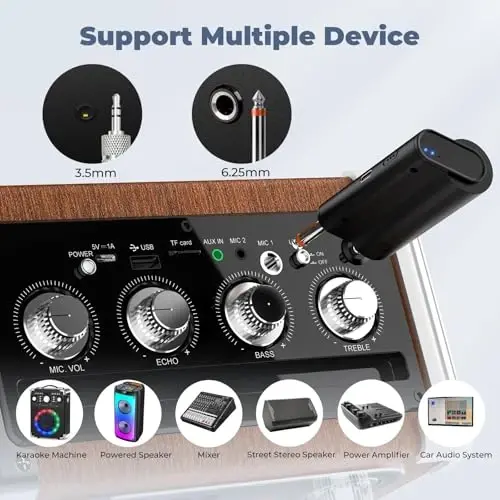 HWWR Wireless Microphones, Professional UHF Dual Microphones for Karaoke, Wireless Dynamic Microphone System Set with Rechargeable Receiver,Plug and Play, Speech, Wedding, Church, PA System - 5