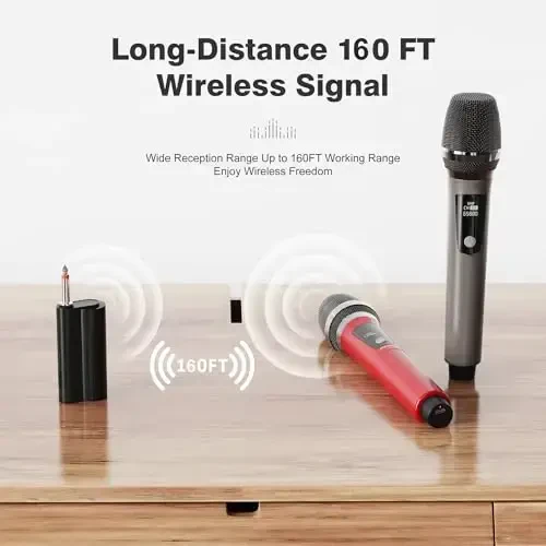 HWWR Wireless Microphones, Professional Dual Karaoke Microphones, Wireless Dynamic Microphone System Set with Rechargeable Receiver for Home Party, Speech, Wedding, Church, PA System - 4