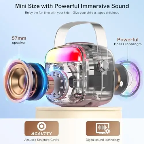 HWWR Karaoke Machine for Kids & Adults, Mini Portable Bluetooth Speaker with 2 Microphones, Home Party Karaoke Speaker Support SD Card/USB, Gift for Brithday, and Toys for Girls/Boys - 1