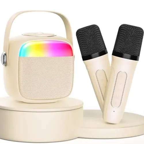 HWWR Karaoke Machine for Kids, Birthday Gifts for Girls, Toys for 4, 5, 6, 7, 8, 9, 10, 12 Year Old, Mini Portable Bluetooth Speaker with 2 Microphones, Teens Gifts Singing Machine for Home Party - 1
