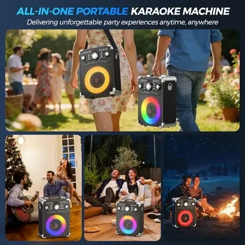 HWWR Karaoke Machine with 2 Wireless Microphones for Adults, Portable Bluetooth Party Speaker with Echo Adjustment, Singing Machine Support TWS/USB/TF Card/Guitar/TV Connected for Outdoor/Events etc - 6