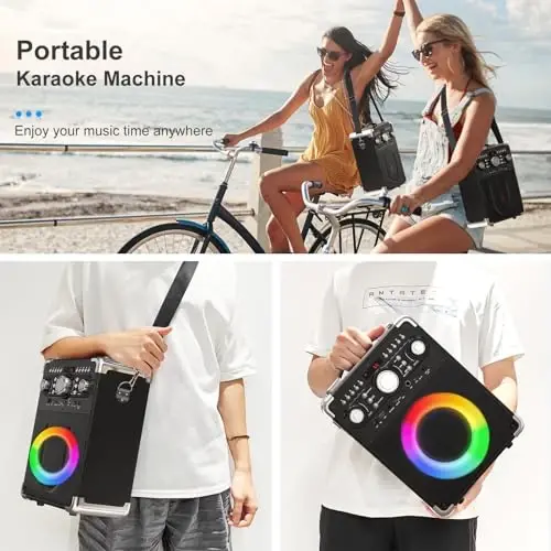 HWWR Karaoke Machine with 3 Microphones for Adults and Kids,Portable Party Karaoke Speaker with DJ Lights, Bluetooth Speaker for Home Party, Gatherings,Monitor-Speaker-and-subwoofer-Parts - 3