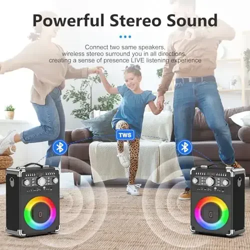 HWWR Karaoke Machine with 2 Wireless Microphones for Adults, Portable Bluetooth Party Speaker with Echo Adjustment, Singing Machine Support TWS/USB/TF Card/Guitar/TV Connected for Outdoor/Events etc - 4