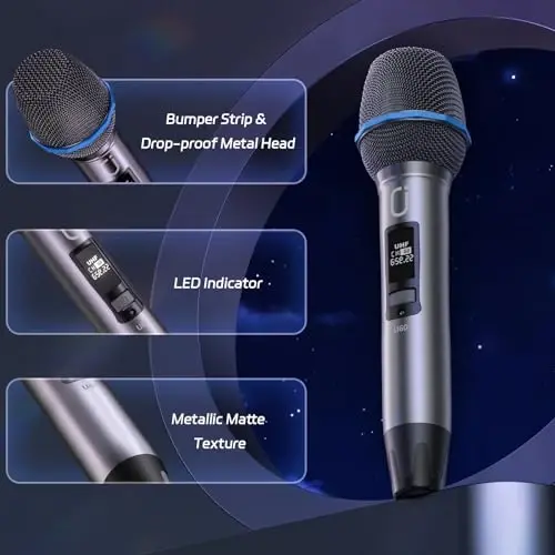 HWWR Wireless Microphones for Karaoke: Dual Professional Karaoke Microphone for Singing, Rechargeable Dynamic UHF Mic System with Receiver for Church, Party, Meeting, Speech, PA System, Plug and Play - 3