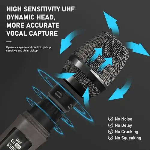 HWWR Wireless Microphones, Professional Dual Karaoke Microphones, Wireless Dynamic Microphone System Set with Rechargeable Receiver for Home Party, Speech, Wedding, Church, PA System - HWWR (1)