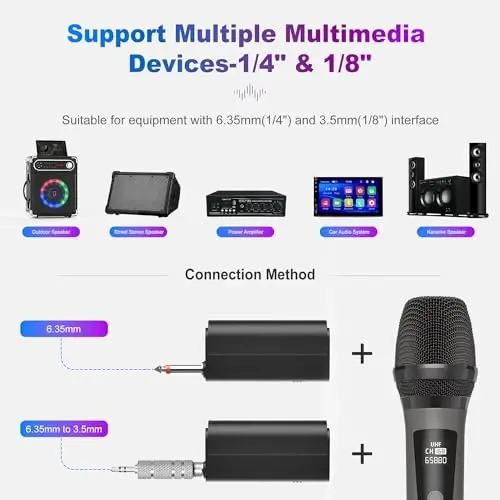 HWWR Wireless Microphones, Professional Dual Karaoke Microphones, Wireless Dynamic Microphone System Set with Rechargeable Receiver for Home Party, Speech, Wedding, Church, PA System - 5