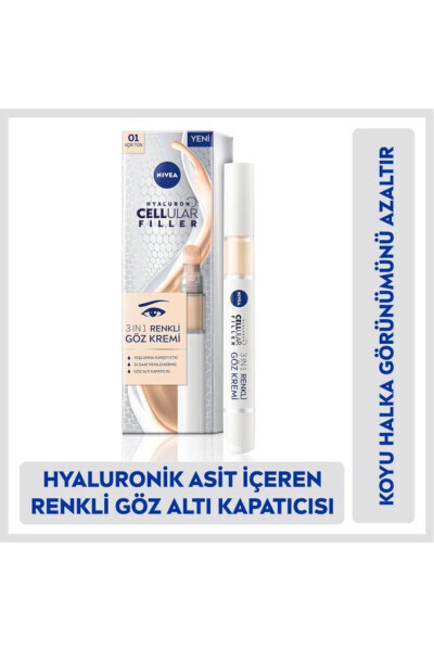 Hyaluron Cellular Filler 3-in-1 Colored Light Tone Eye Cream 4ml, Under Eye Concealer - NIVEA