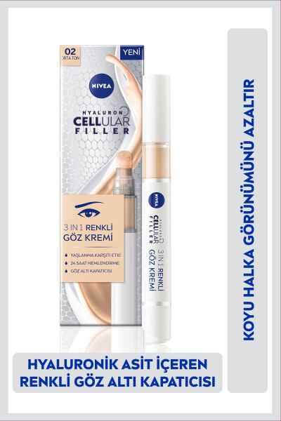 Hyaluron Cellular Filler 3-in-1 Tinted Medium Tone Eye Cream 4ml, Under Eye Concealer - 1