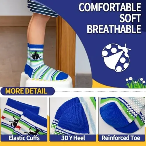 HYCLES Anti Slip Toddler Socks, 12 Pairs Non-Skid Cotton Grip Kid Socks for 1-7T Boy Girl 6-12 Month Baby - 4