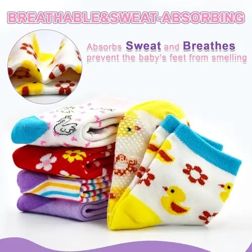 HYCLES Anti Slip Toddler Socks, 12 Pairs Non-Skid Cotton Grip Kid Socks for 1-7T Boy Girl 6-12 Month Baby - 5