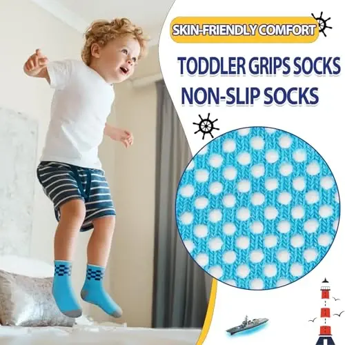 HYCLES Anti Slip Toddler Socks, 12 Pairs Non-Skid Cotton Grip Kid Socks for 1-7T Boy Girl 6-12 Month Baby - 3