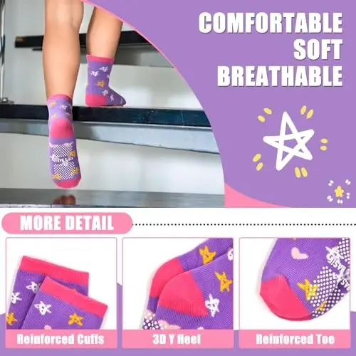 HYCLES Anti Slip Toddler Socks, 12 Pairs Non-Skid Cotton Grip Kid Socks for 1-7T Boy Girl 6-12 Month Baby - 4