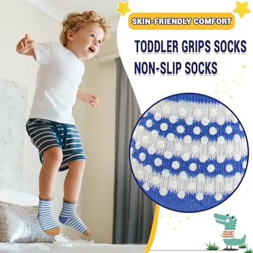 HYCLES Anti Slip Toddler Socks, 12 Pairs Non-Skid Cotton Grip Kid Socks for 1-7T Boy Girl 6-12 Month Baby - 4