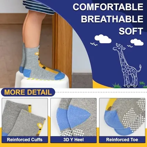 HYCLES Anti Slip Toddler Socks, 12 Pairs Non-Skid Cotton Grip Kid Socks for 1-7T Boy Girl 6-12 Month Baby - 5