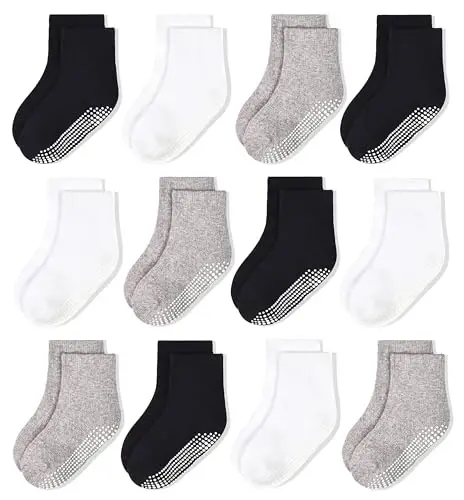 HYCLES Toddler Grip Socks, Non Slip Kid Socks Floor Skid Sock with Gripper for 1-10T Boy Girl 6-12 Months Baby - 1