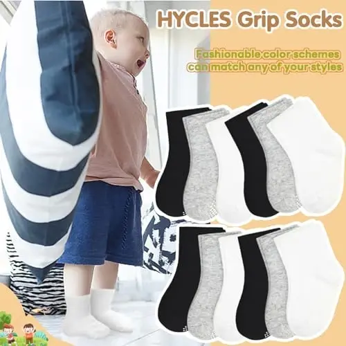 HYCLES Toddler Grip Socks, Non Slip Kid Socks Floor Skid Sock with Gripper for 1-10T Boy Girl 6-12 Months Baby - 2
