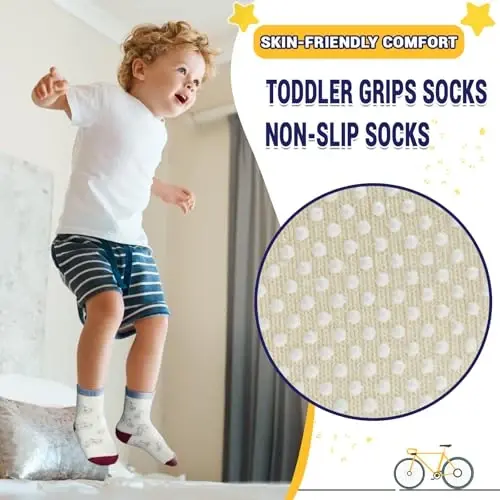 HYCLES Anti Slip Toddler Socks, 12 Pairs Non-Skid Cotton Grip Kid Socks for 1-7T Boy Girl 6-12 Month Baby - 3