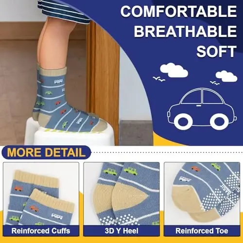 HYCLES Anti Slip Toddler Socks, 12 Pairs Non-Skid Cotton Grip Kid Socks for 1-7T Boy Girl 6-12 Month Baby - 4