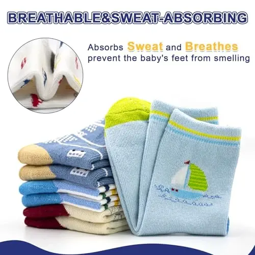 HYCLES Anti Slip Toddler Socks, 12 Pairs Non-Skid Cotton Grip Kid Socks for 1-7T Boy Girl 6-12 Month Baby - 5