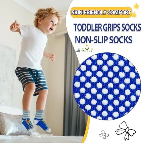 HYCLES Anti Slip Toddler Socks, 12 Pairs Non-Skid Cotton Grip Kid Socks for 1-7T Boy Girl 6-12 Month Baby - 3