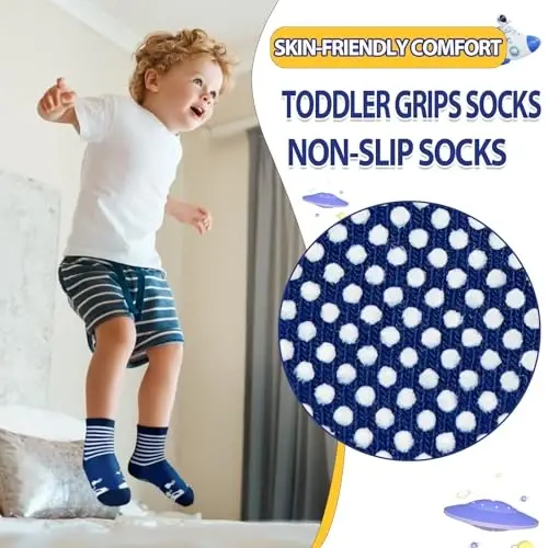 HYCLES Anti Slip Toddler Socks, 12 Pairs Non-Skid Cotton Grip Kid Socks for 1-7T Boy Girl 6-12 Month Baby - 3