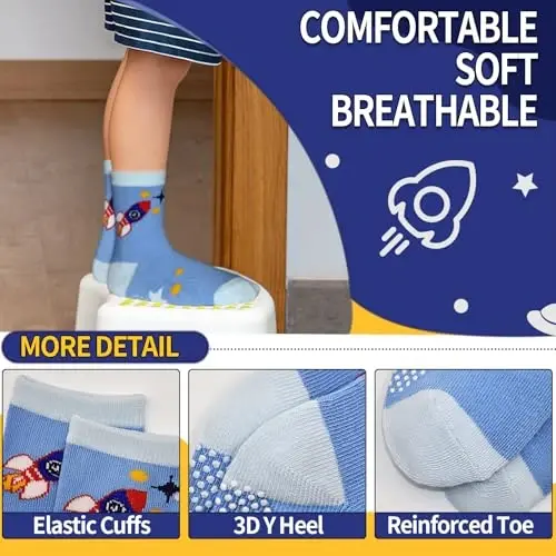 HYCLES Anti Slip Toddler Socks, 12 Pairs Non-Skid Cotton Grip Kid Socks for 1-7T Boy Girl 6-12 Month Baby - 4