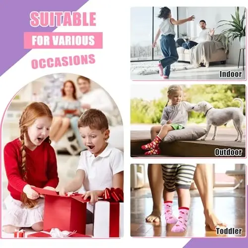 HYCLES Anti Slip Toddler Socks, 12 Pairs Non-Skid Cotton Grip Kid Socks for 1-7T Boy Girl 6-12 Month Baby - 6