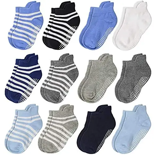 HYCLES Anti Slip Toddler Socks, 12 Pairs Non-Skid Cotton Grip Kid Socks for 1-7T Boy Girl 6-12 Month Baby 