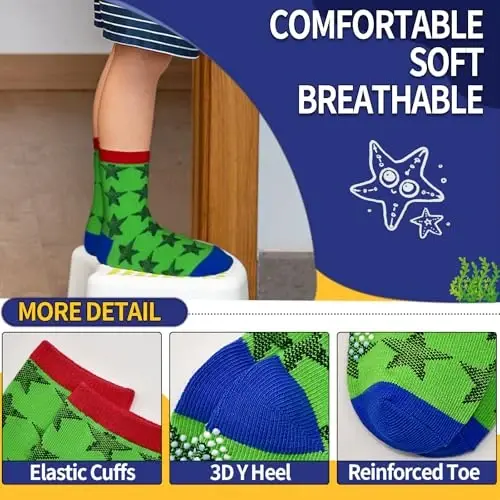 HYCLES Anti Slip Toddler Socks, 12 Pairs Non-Skid Cotton Grip Kid Socks for 1-7T Boy Girl 6-12 Month Baby - 4