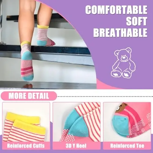 HYCLES Anti Slip Toddler Socks, 12 Pairs Non-Skid Cotton Grip Kid Socks for 1-7T Boy Girl 6-12 Month Baby - 4
