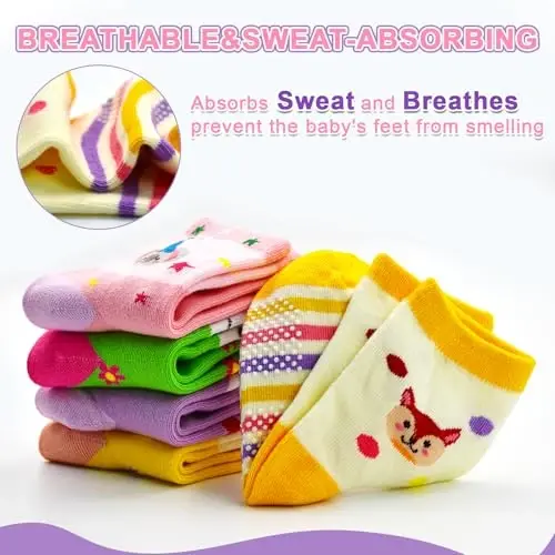 HYCLES Anti Slip Toddler Socks, 12 Pairs Non-Skid Cotton Grip Kid Socks for 1-7T Boy Girl 6-12 Month Baby - 5