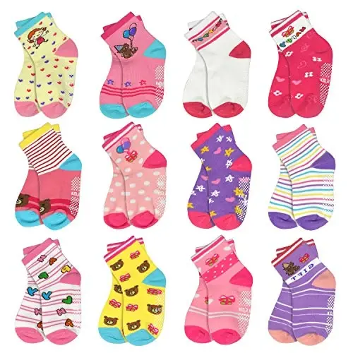 HYCLES Anti Slip Toddler Socks, 12 Pairs Non-Skid Cotton Grip Kid Socks for 1-7T Boy Girl 6-12 Month Baby 