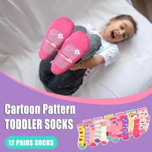 HYCLES Anti Slip Toddler Socks, 12 Pairs Non-Skid Cotton Grip Kid Socks for 1-7T Boy Girl 6-12 Month Baby - MODAZONE (1)