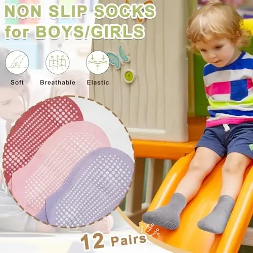 HYCLES Non-Slip Toddler Socks, Girl Grip Socks for 1-10 Years Kids Girls Boys Toddler Sock with Grippers - 2